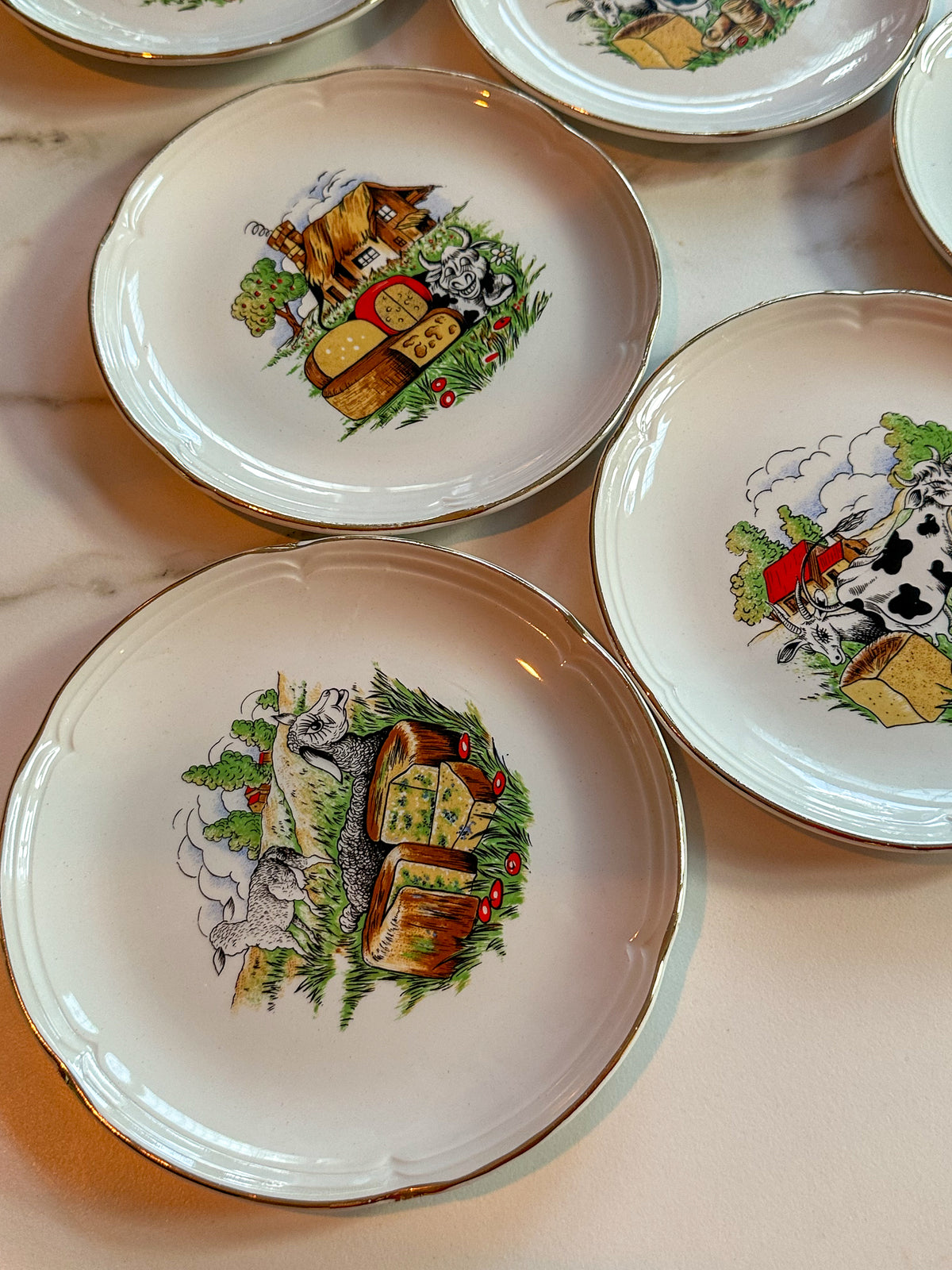 Vintage Franse Kaasbordjes Moulin des Loups – Set van 7