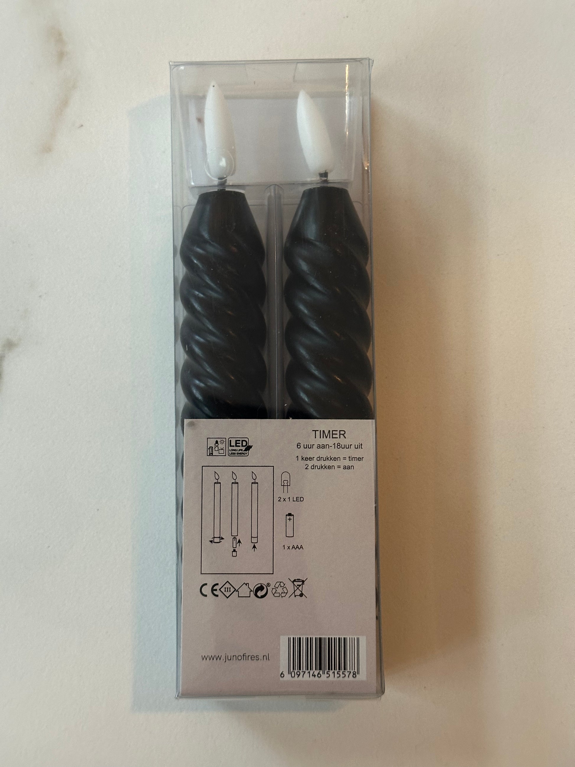 Korte LED kaarsen swirl zwart (2 stuks) - RUBY Conceptstore 
