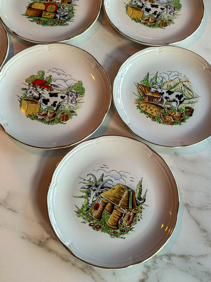 Vintage Franse Kaasbordjes Moulin des Loups – Set van 7
