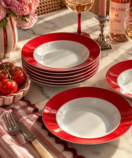 Vintage Diepe Borden Rood & Wit – Set van 8 - Ruby Conceptstore 