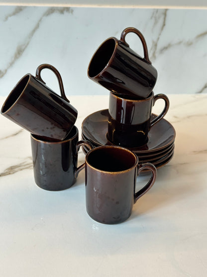 Vintage koffie kopjes set – bruin keramiek (5 stuks) - Ruby Conceptstore 