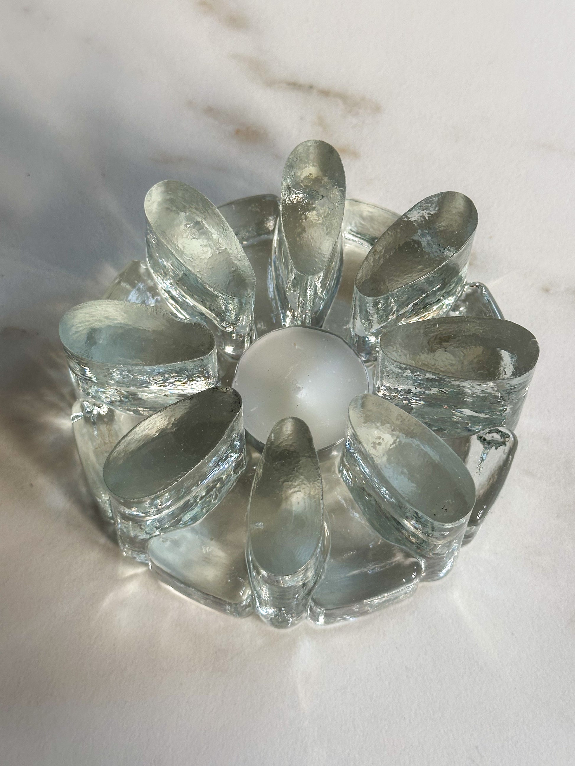 Vintage ice glass waxinelichthouder / rechaud – Georgshütte stijl - Ruby Conceptstore 