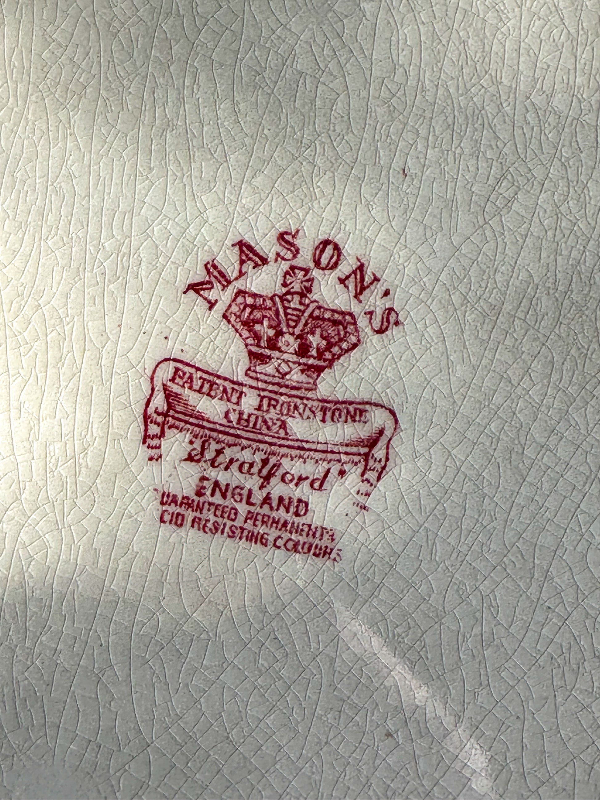 Vintage Mason’s serveerschaal rood wit – Engelse schaal met handgrepen - Ruby Conceptstore 