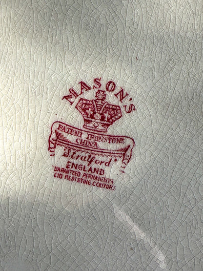 Vintage Mason’s serveerschaal rood wit – Engelse schaal met handgrepen - Ruby Conceptstore 