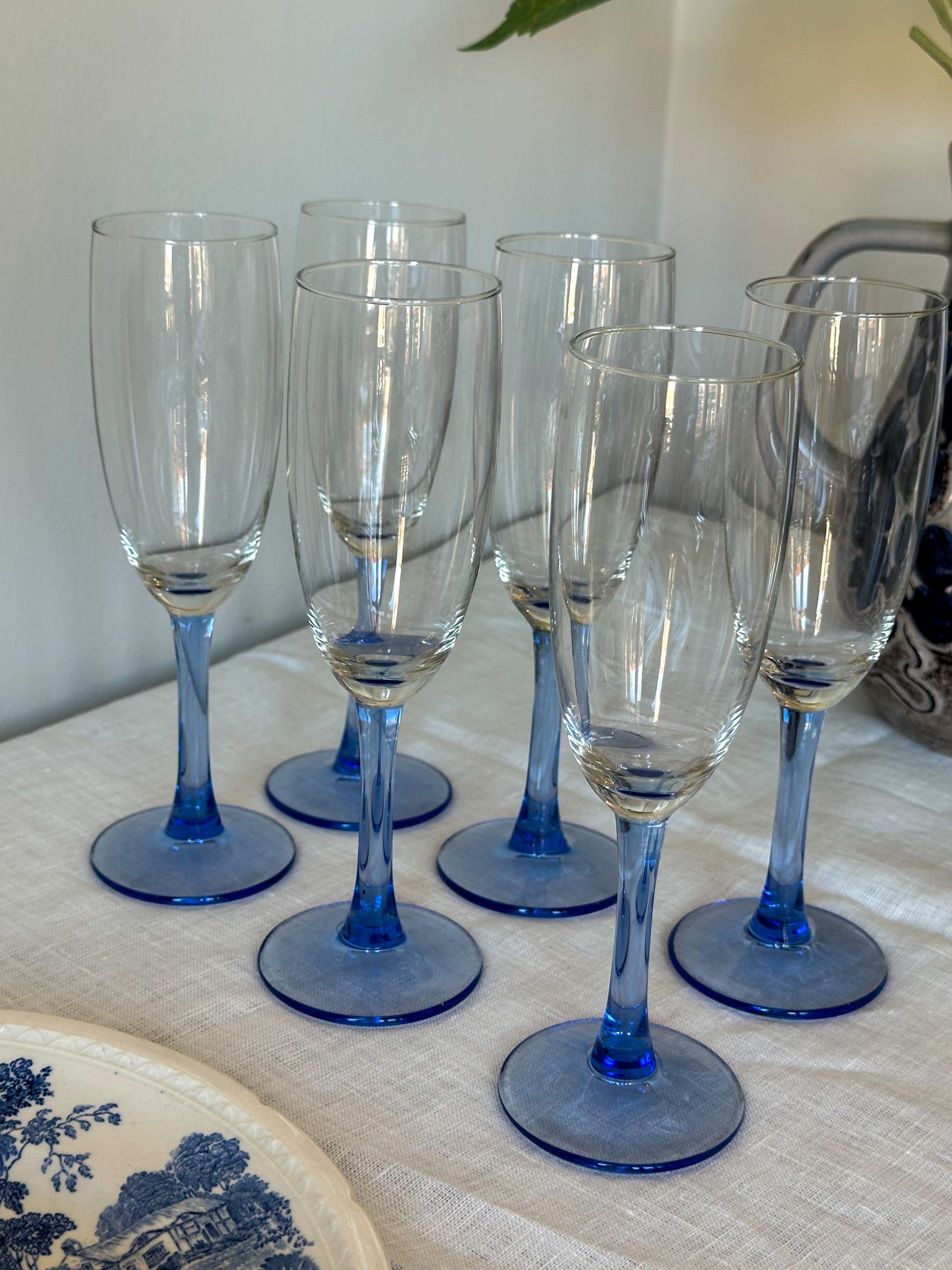 Vintage champagne glazen blauw (set van 6) - Ruby Conceptstore 