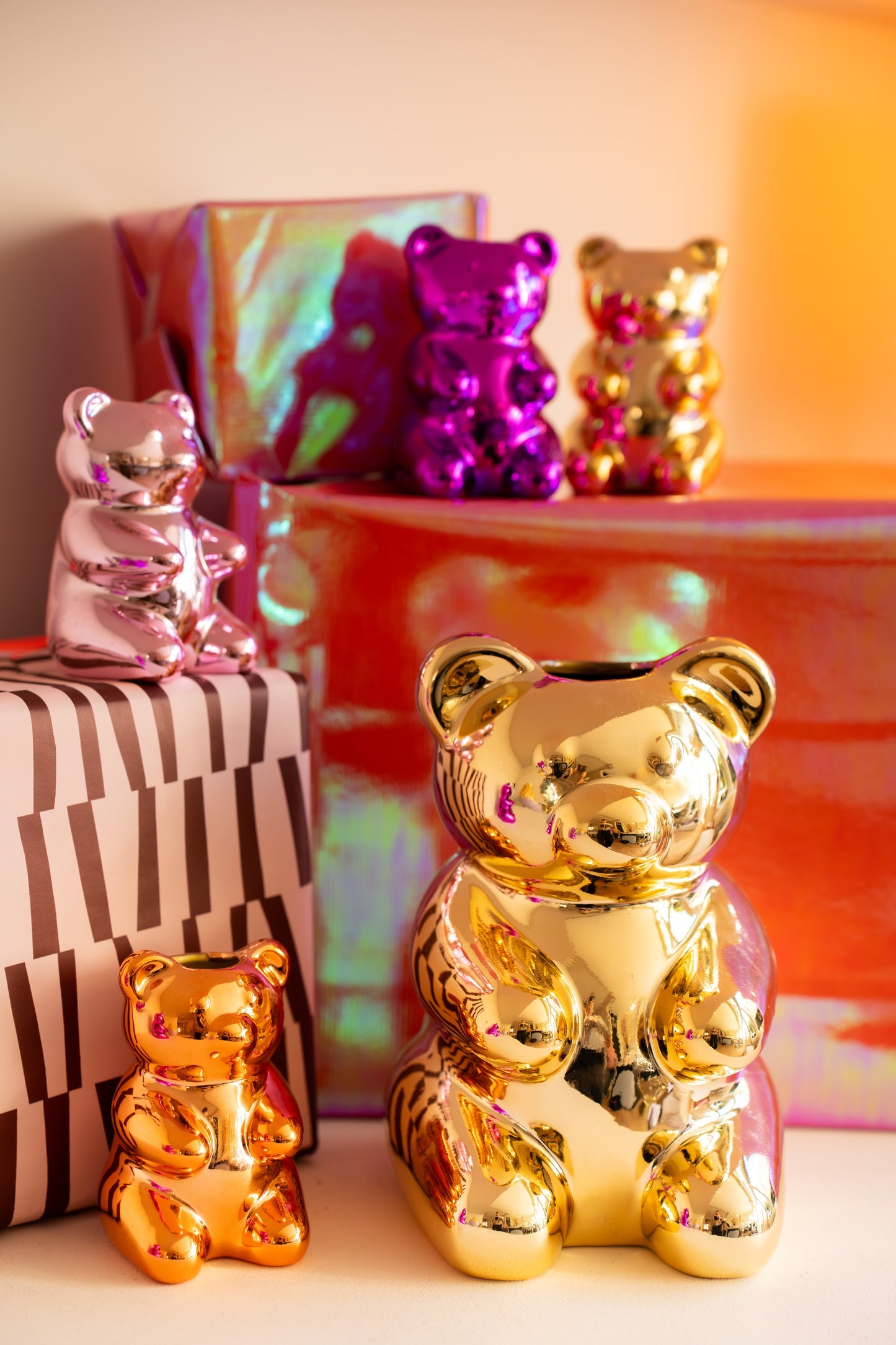 Shiny candy bear vaas: speels & trendy 10 cm - 4 kleuren