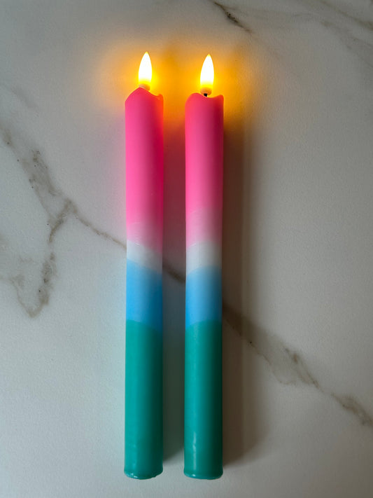 LED kaarsen dip dye roze groen (set van 2)