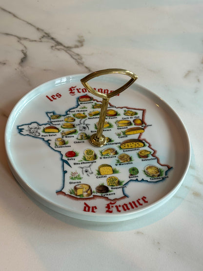 Vintage Frans Kaasbord met Handvat – Porselein “Les Fromages de France” – L’Hirondelle - Ruby Conceptstore 