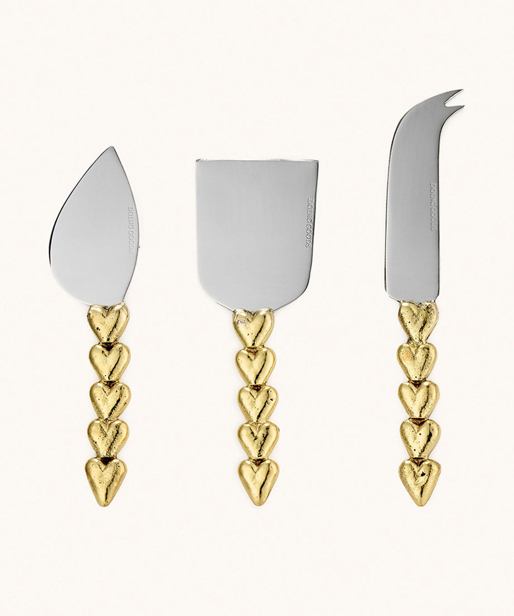 Holly Hart Cheese Knife Set – stijlvolle kaasmesjes met gouden hartjes - Ruby Conceptstore 