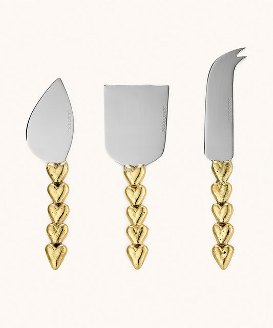 Holly Hart Cheese Knife Set – stijlvolle kaasmesjes met gouden hartjes - Ruby Conceptstore 
