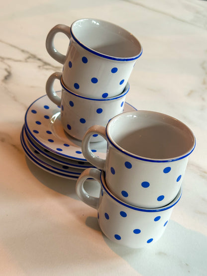 Vintage Blue Dots espresso kopjes set | Pools aardewerk | 4 stuks - Ruby Conceptstore 