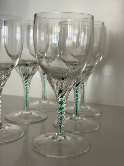 Vintage kleine Glazen met Groene Spiraal – Set van 6