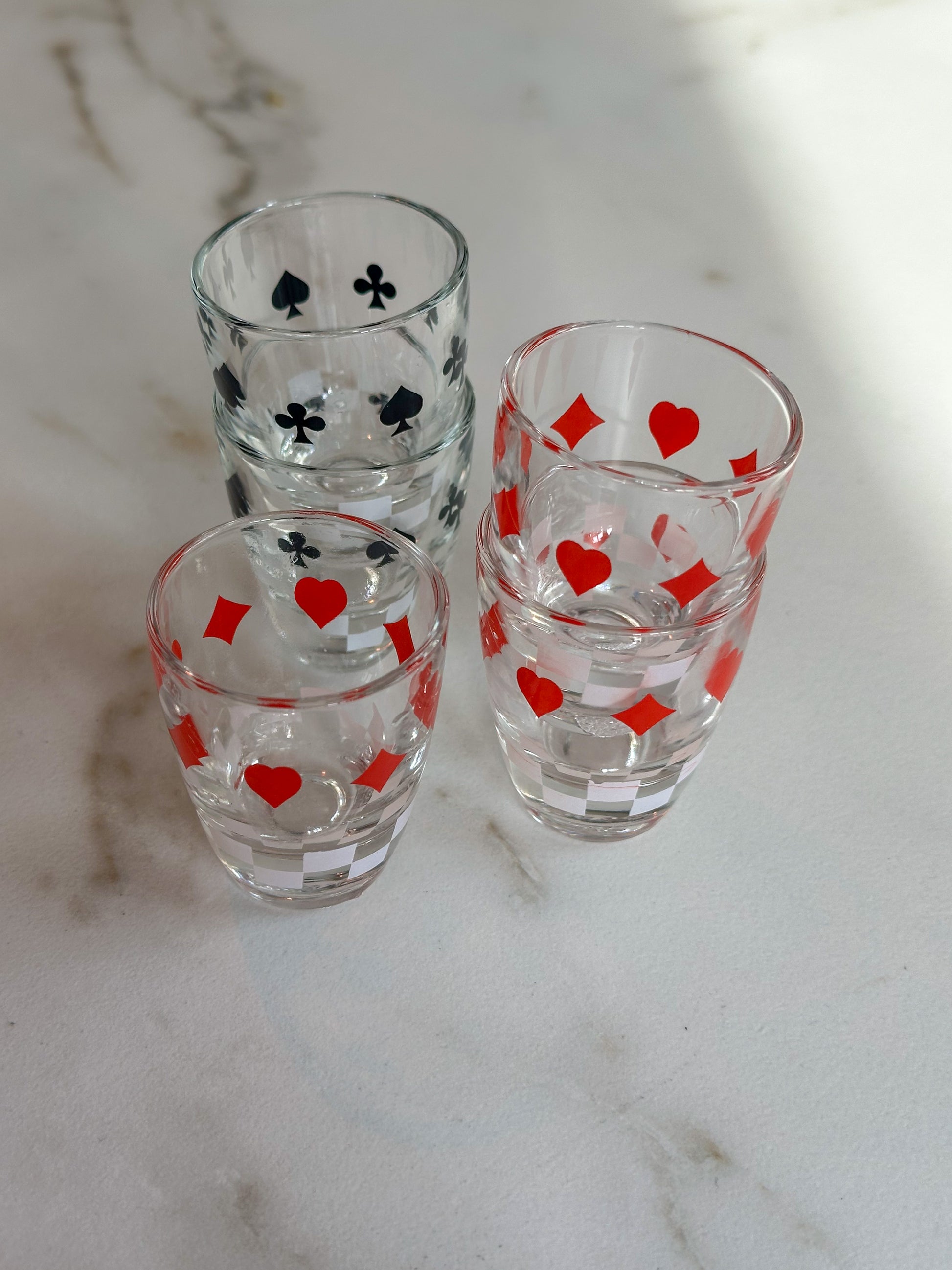 Vintage Franse Shotglaasjes Poker Design – Cristallerie d’Arques Set van 5 - Ruby Conceptstore 
