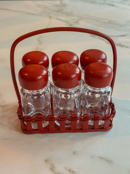 Vintage Kruidenpotjes Set in Rood Rekje – Jaren 60/70 - Ruby Conceptstore 