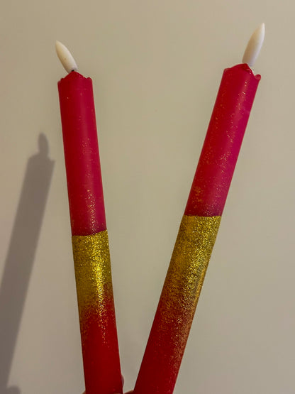 LED kaarsen donker roze met gouden glitters (2 stuks) - RUBY Conceptstore 