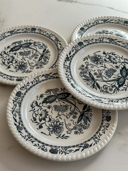 Vintage Sarreguemines stijl bordjes set van 4 – zwart wit Frans servies - Ruby Conceptstore 