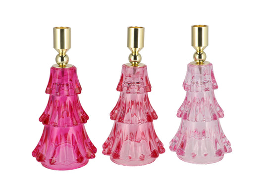 Kandelaar kerstboom roze 20cm