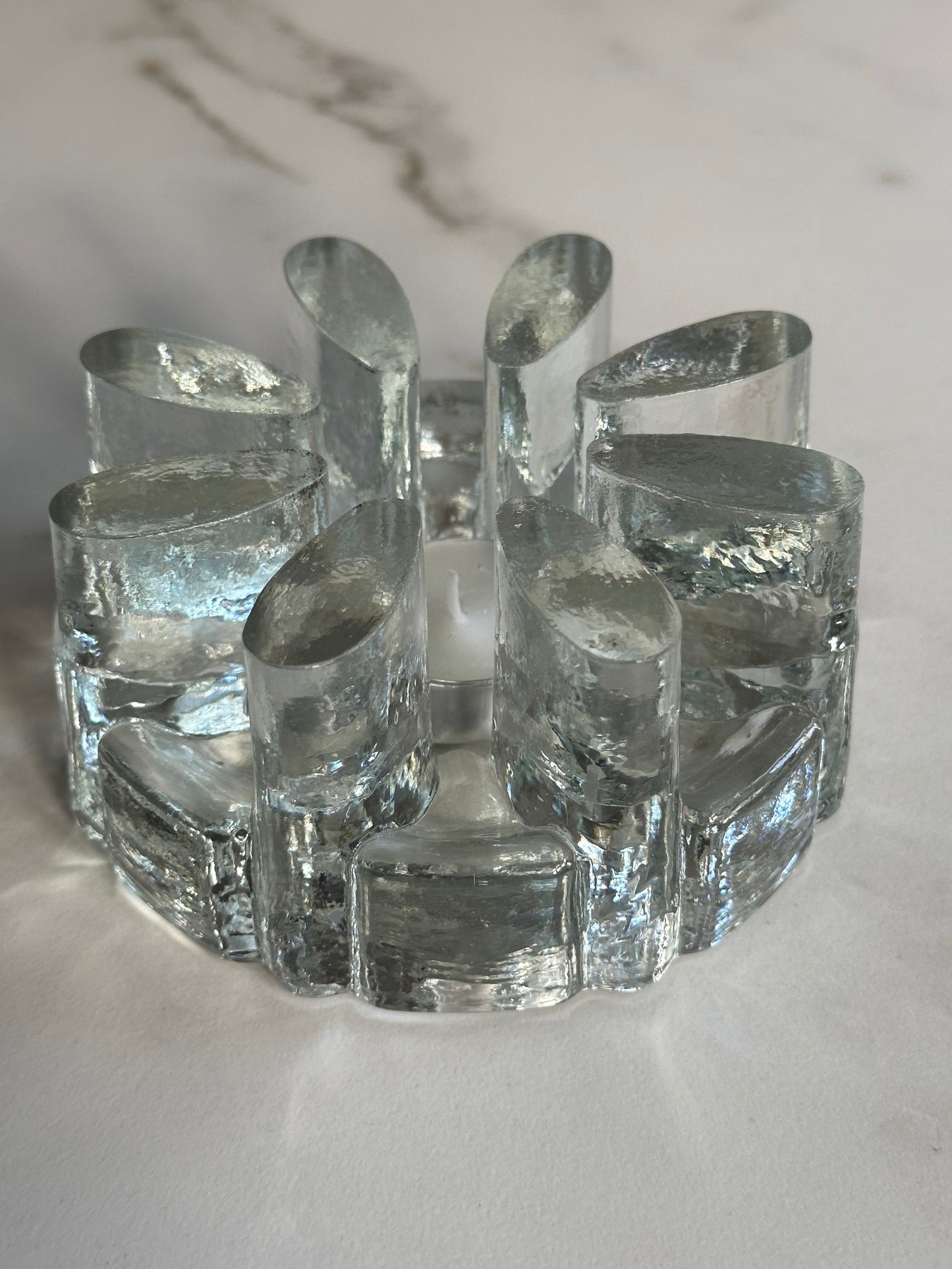 Vintage ice glass waxinelichthouder / rechaud – Georgshütte stijl - Ruby Conceptstore 