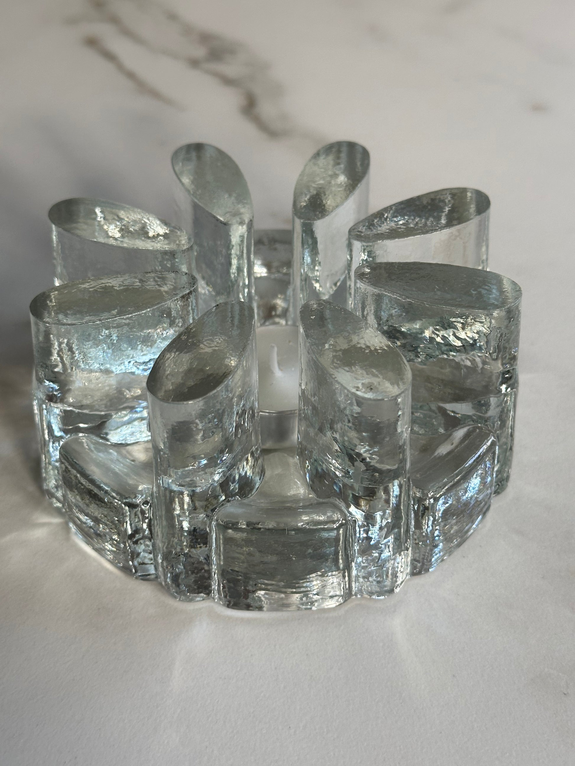 Vintage ice glass waxinelichthouder / rechaud – Georgshütte stijl - Ruby Conceptstore 