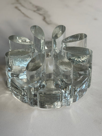Vintage ice glass waxinelichthouder / rechaud – Georgshütte stijl - Ruby Conceptstore 