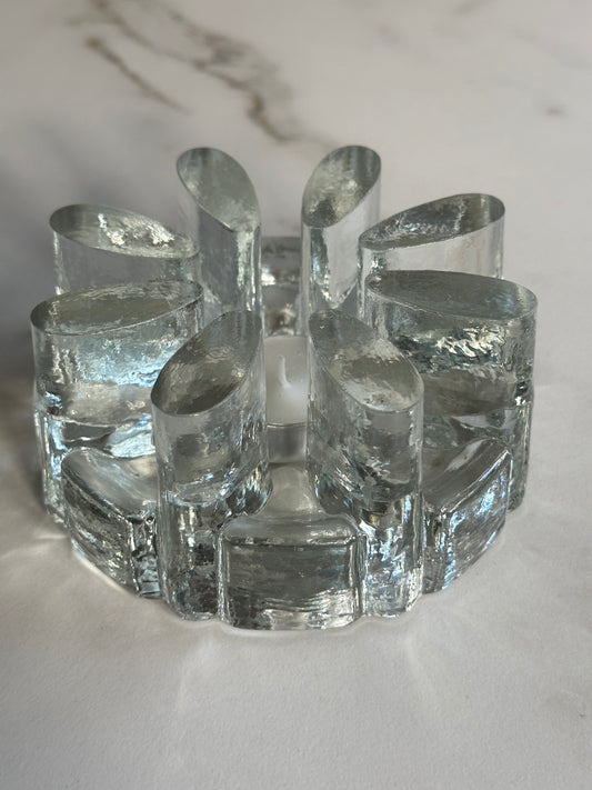 Vintage ice glass waxinelichthouder / rechaud – Georgshütte stijl - Ruby Conceptstore 