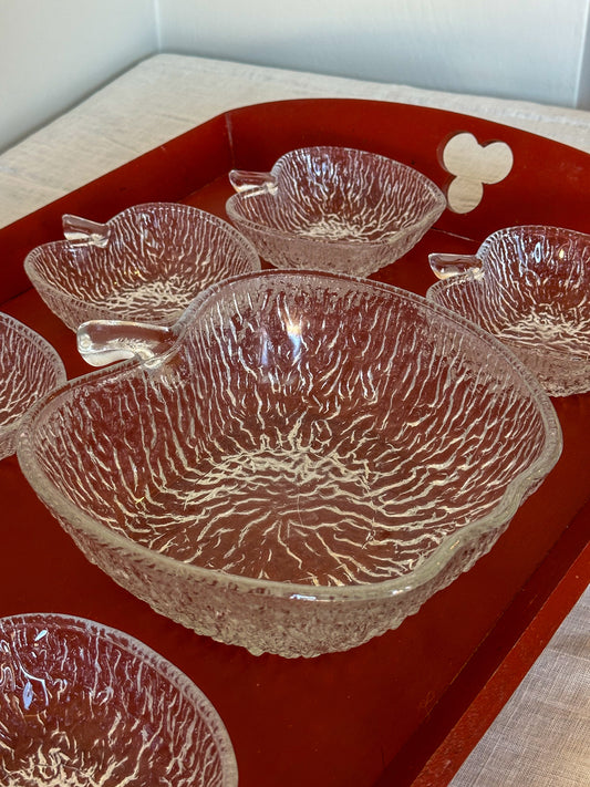Vintage Appel Borrelset Glas – 7 Delig – Retro Snackset – Schaaltjes Set – Seventies - Ruby Conceptstore 