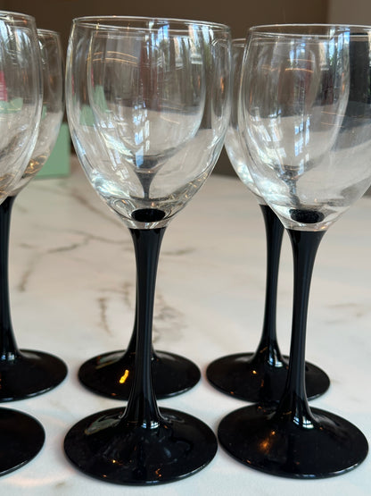 Vintage Wijnglazen met Zwarte Voet – Set van 6