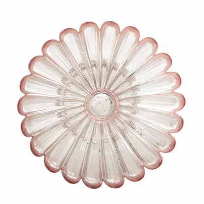 Roze glazen schaal op voet – bloemvormig design