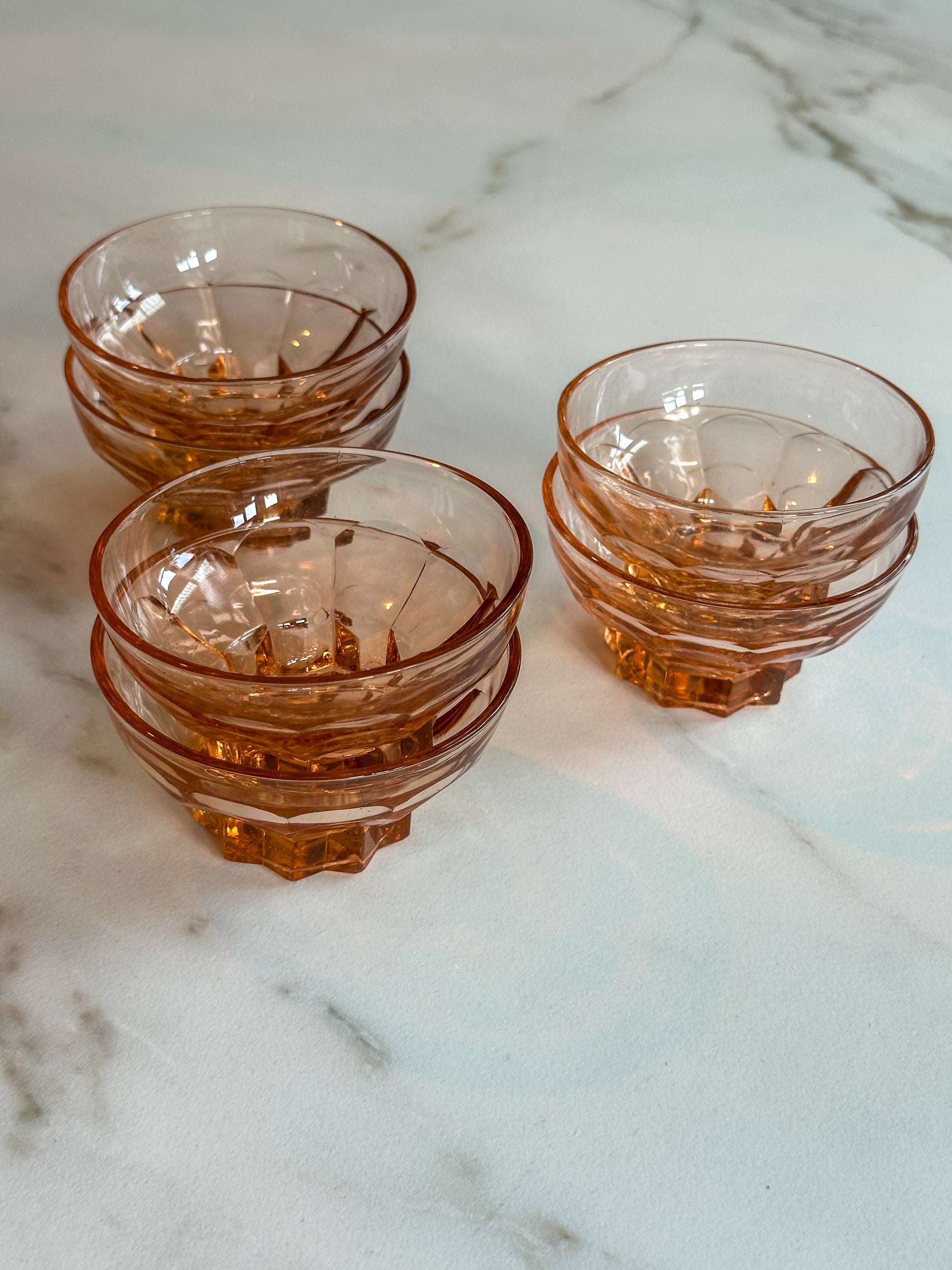 Vintage Rosaline Glazen Borrelbakjes - Art deco stijl – Set van 2 - Ruby Conceptstore 