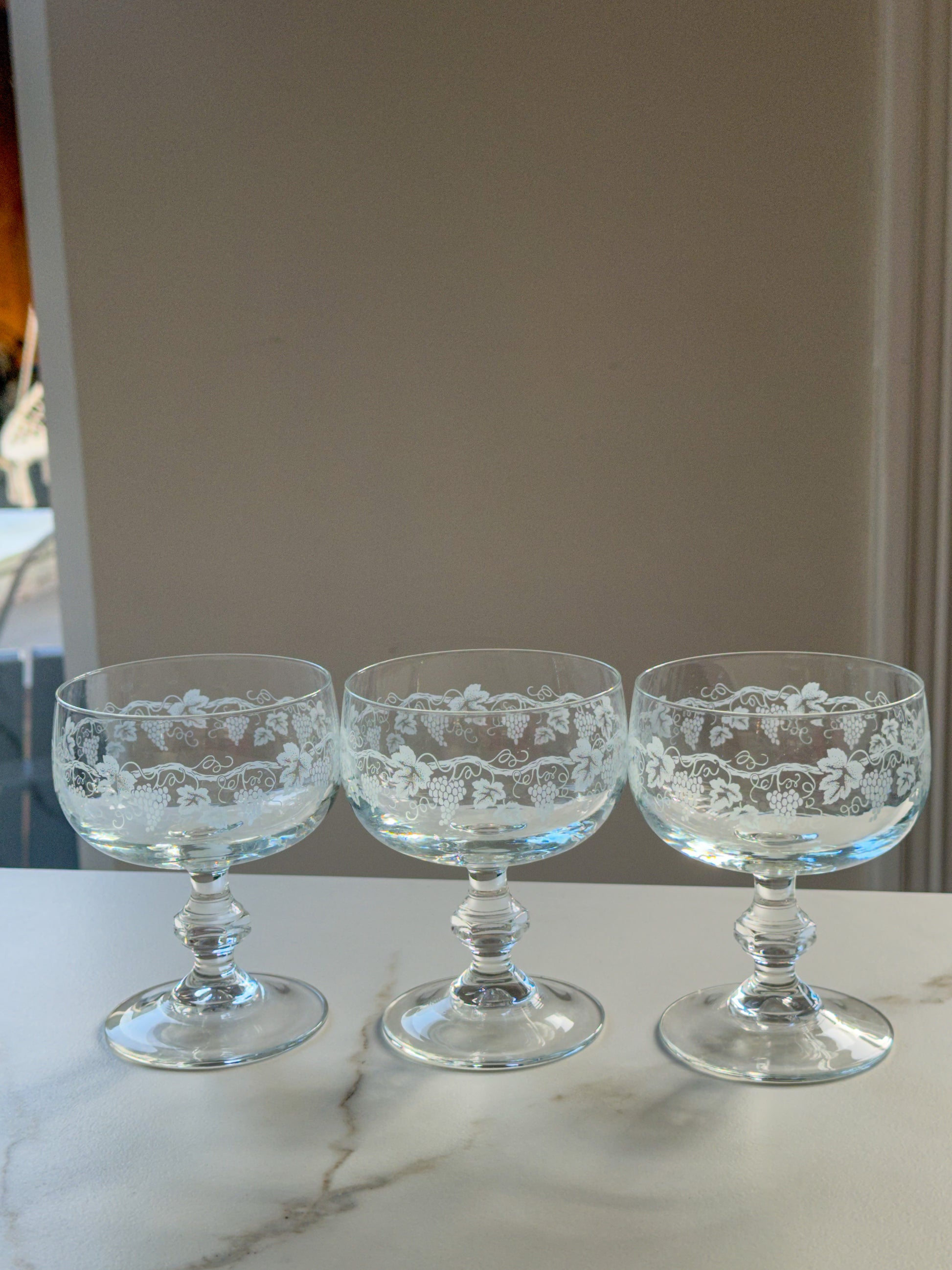 Set van 3 vintage cocktailglazen met druivenprint – Franse bistro stijl - Ruby Conceptstore 