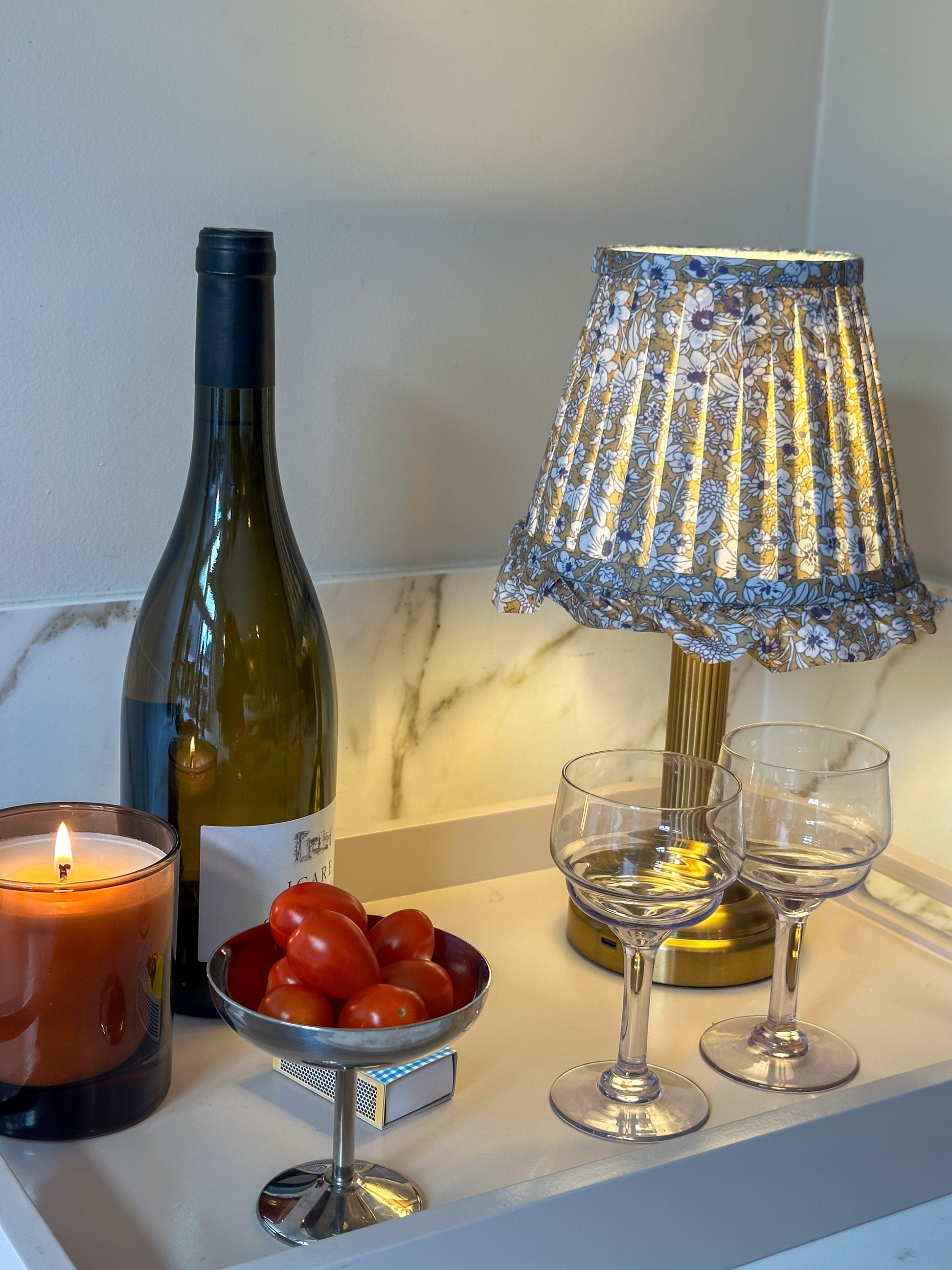 Jardin du Luxembourg – Luxe draadloze ronde tafellamp met gebloemde kap - Ruby Conceptstore 