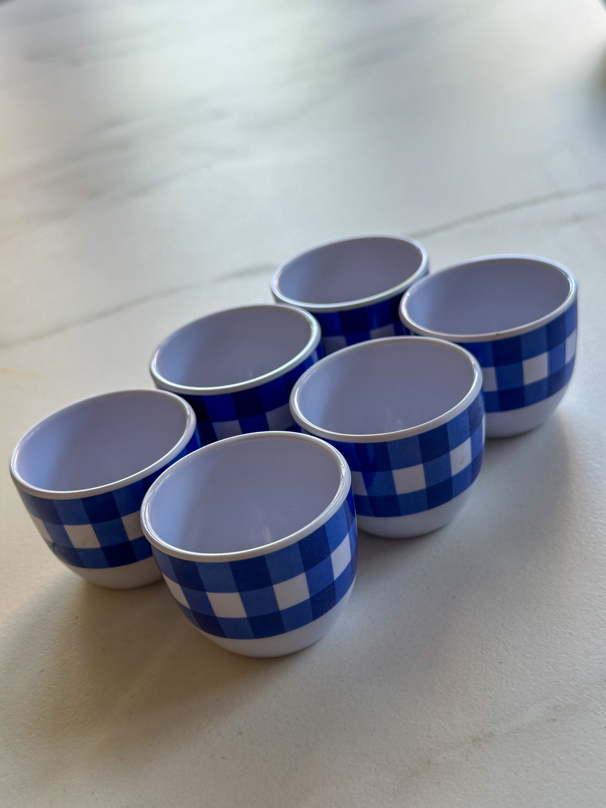 Vintage blauw geruite eierdoppen set van 6 - Ruby Conceptstore 