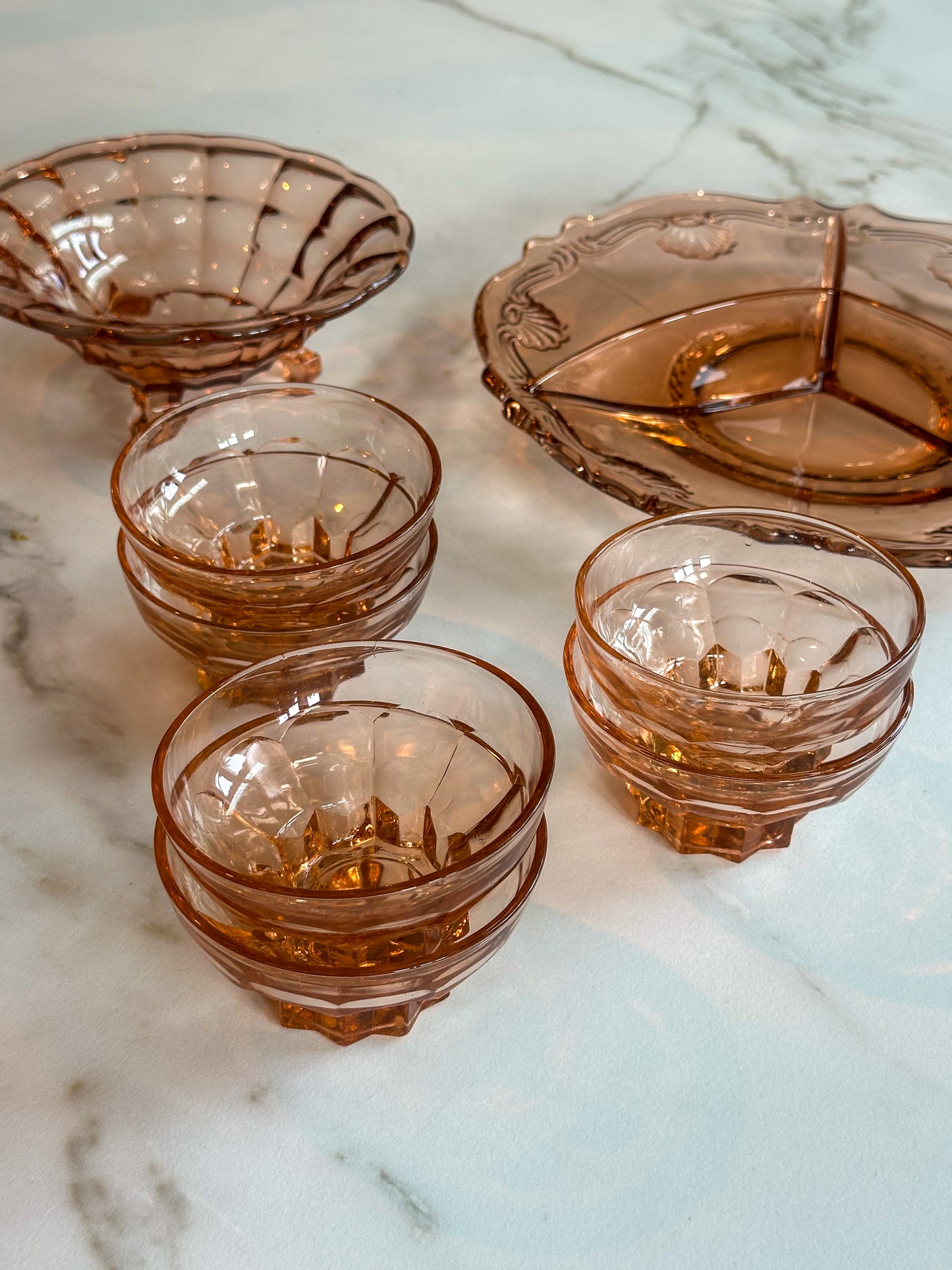 Vintage Rosaline Glazen Borrelbakjes - Art deco stijl – Set van 2 - Ruby Conceptstore 