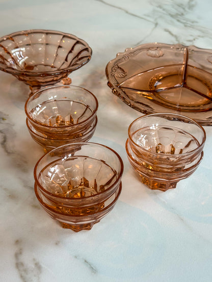 Vintage Rosaline Glazen Borrelbakjes - Art deco stijl – Set van 2 - Ruby Conceptstore 