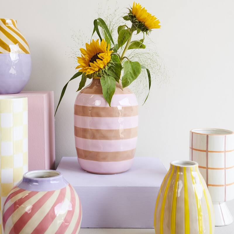 Vaas streep roze, geel en beige 26 cm - RUBY Conceptstore 