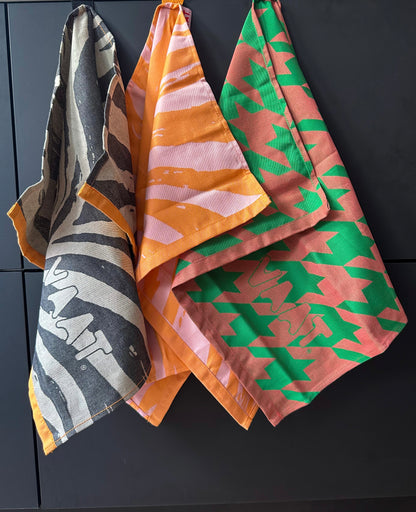 Handdoeken set PIED DE POULE oranje roze - RUBY Conceptstore 