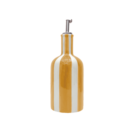 Saffraan gele gestreepte olijfolie fles van aardewerk – keuken eyecatcher