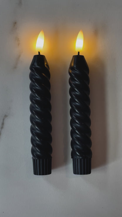 Korte LED kaarsen swirl zwart (2 stuks)